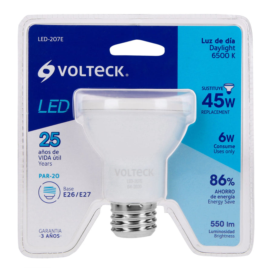Lámpara de LED 6 W tipo PAR 20 luz de día, blíster, Volteck Caja con 6, 46182