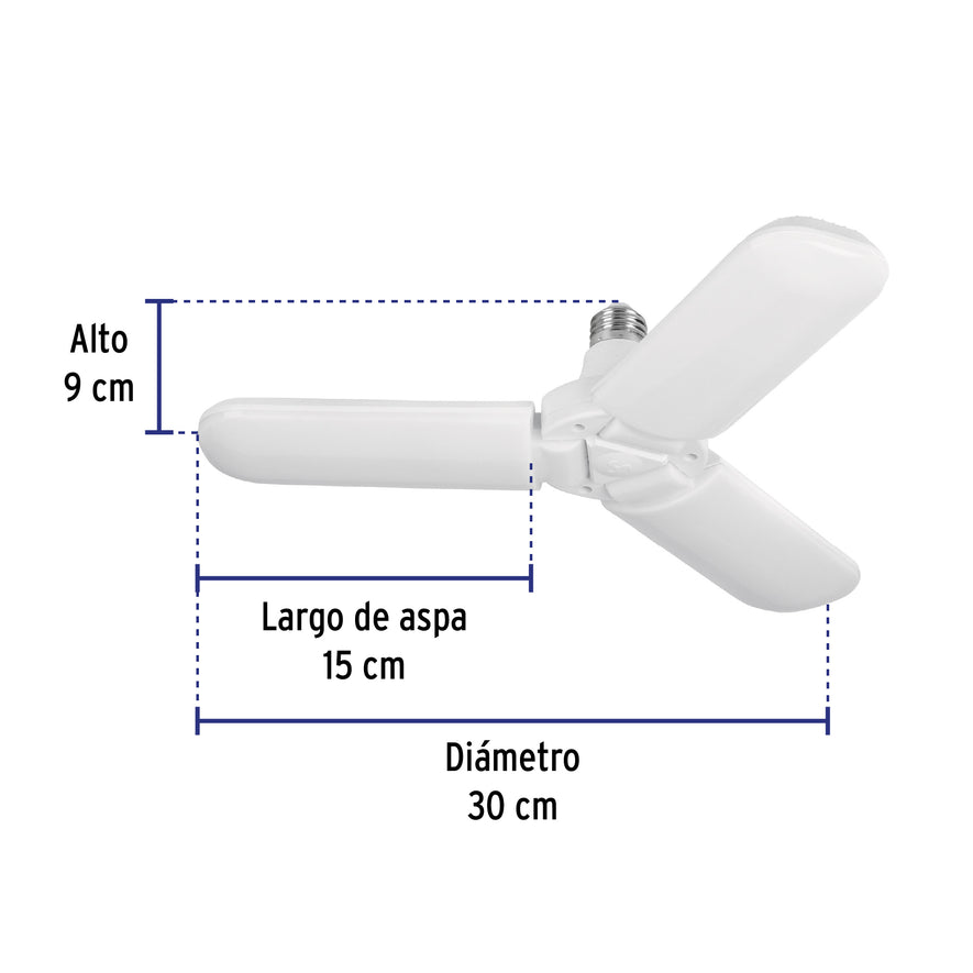 Lámpara LED 24W tipo ventilador, 3 aspas ajustables, Volteck Caja con 2, 26123