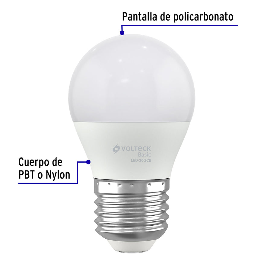 Lámpara LED G45 3 W (equiv. 25 W), luz cálida, caja, Basic Caja con 10, 28058