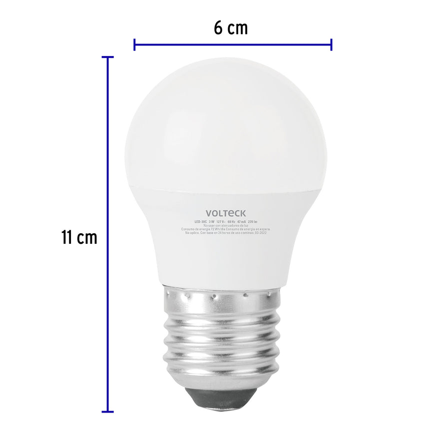 Lámpara LED A19 3 W (equiv. 25 W) luz cálida blíster Volteck Caja con 6, 46276