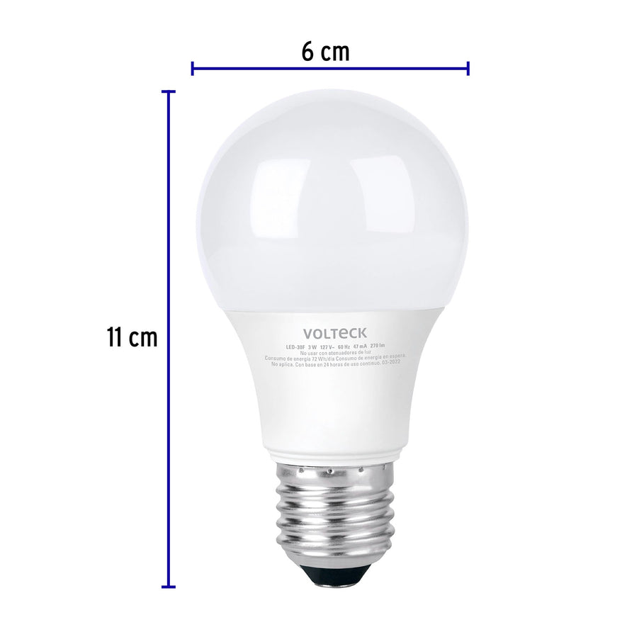 Lámpara LED A19 3 W (equiv. 25 W) luz de día blíster Volteck Caja con 6, 46275