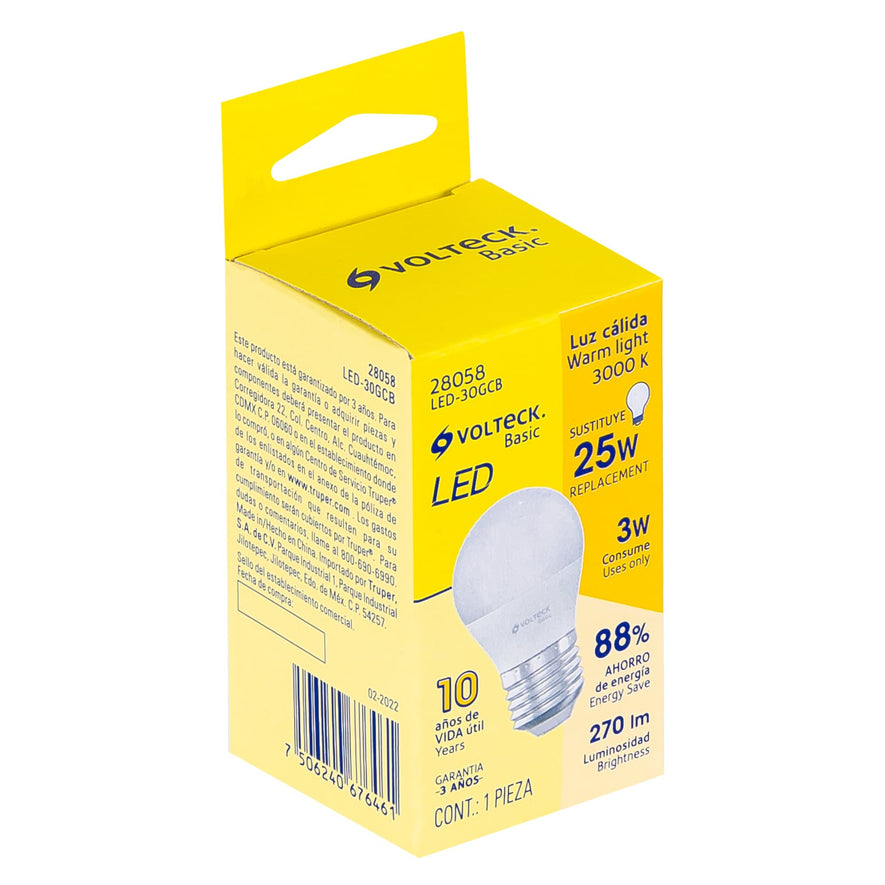 Lámpara LED G45 3 W (equiv. 25 W), luz cálida, caja, Basic Caja con 10, 28058