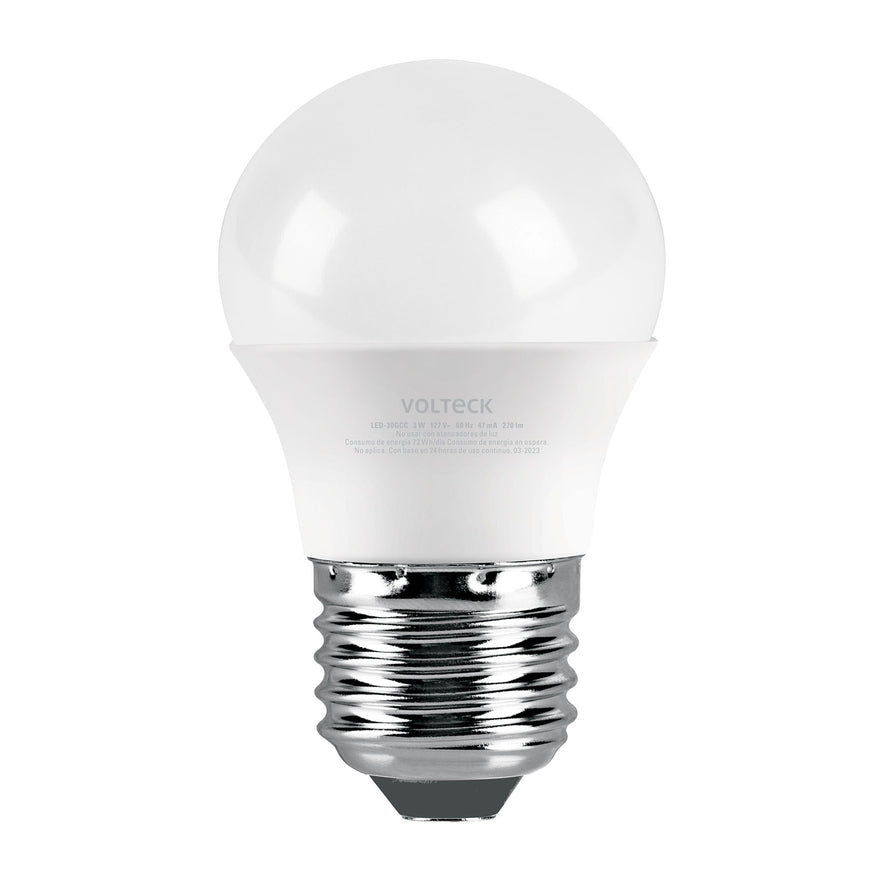 Lámpara LED G45 3 W (equiv. 25 W), luz cálida, caja, Volteck Caja con 12, 47543