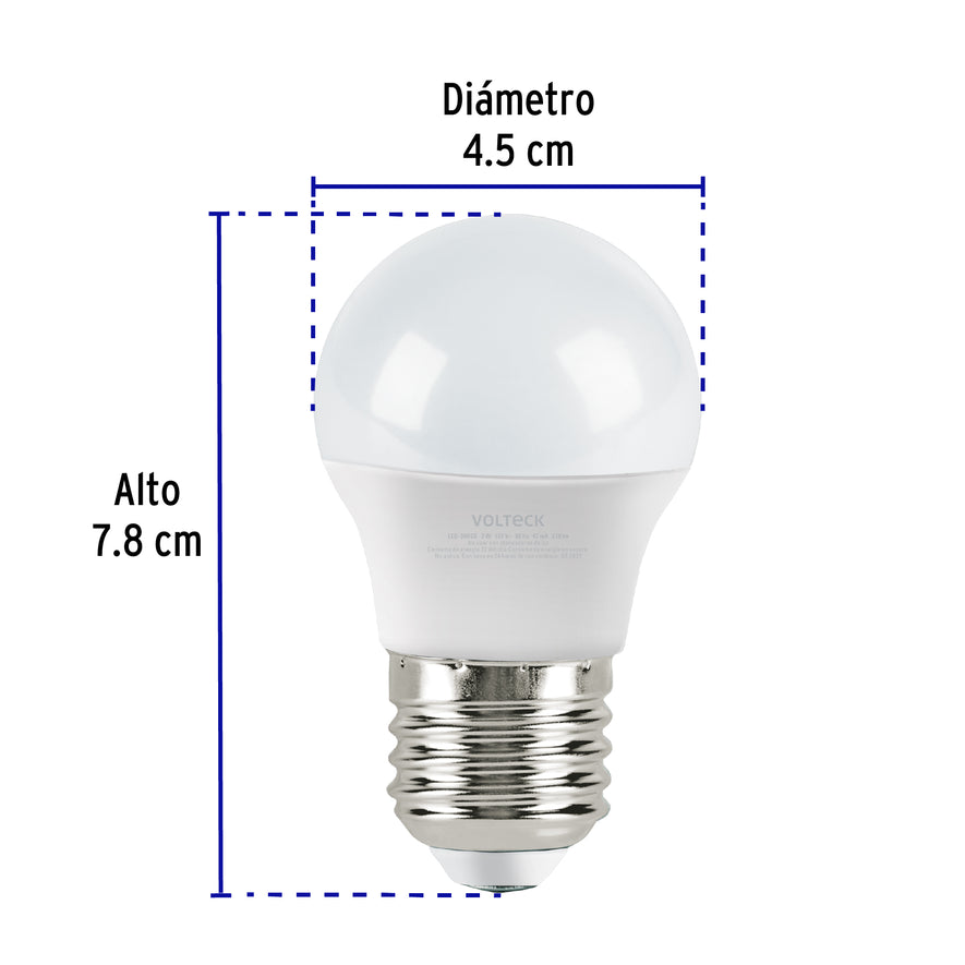 Lámpara LED G45 3 W (equiv. 25 W), luz cálida, caja, Volteck Caja con 12, 47543