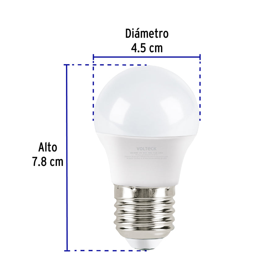 Lámpara LED G45 3 W (equiv. 25 W), luz de día, caja, Volteck Caja con 12, 47542