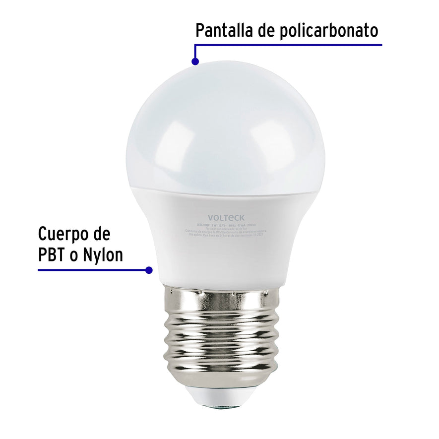 Lámpara LED G45 3 W (equiv. 25 W) luz de día blíster Volteck Caja con 6, 46854