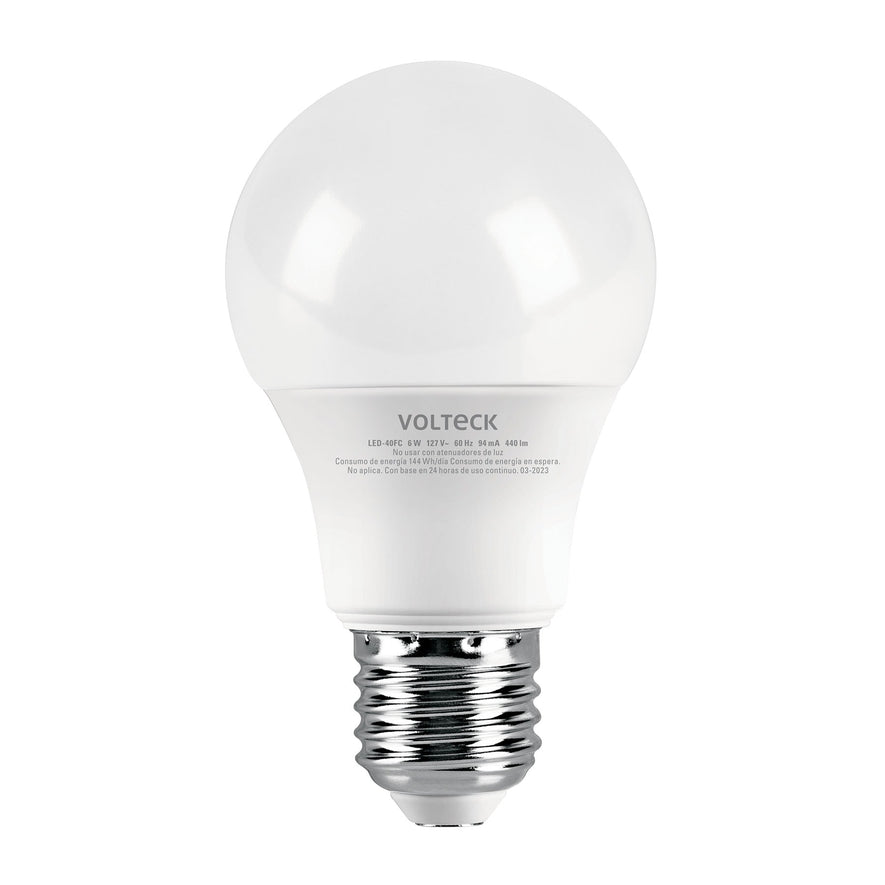 Lámpara LED tipo bulbo A19 6 W luz de día, caja, Volteck Caja con 12, 47544