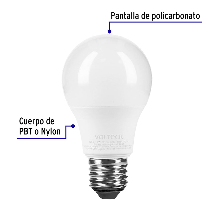 Lámpara LED A19 6 W (equiv. 40 W) luz de día blíster Volteck Caja con 12, 46856