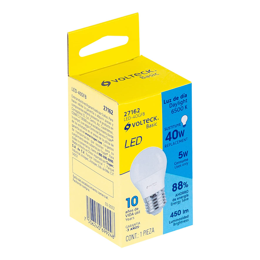 Lámpara LED G45 5 W (equiv. 40 W), luz de día, caja, Basic Caja con 10, 27162
