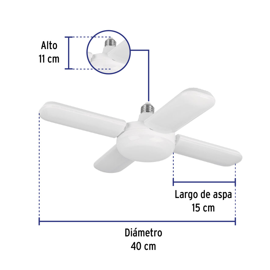 Lámpara LED 40W tipo ventilador, 4 aspas ajustables, Volteck Caja con 2, 26125