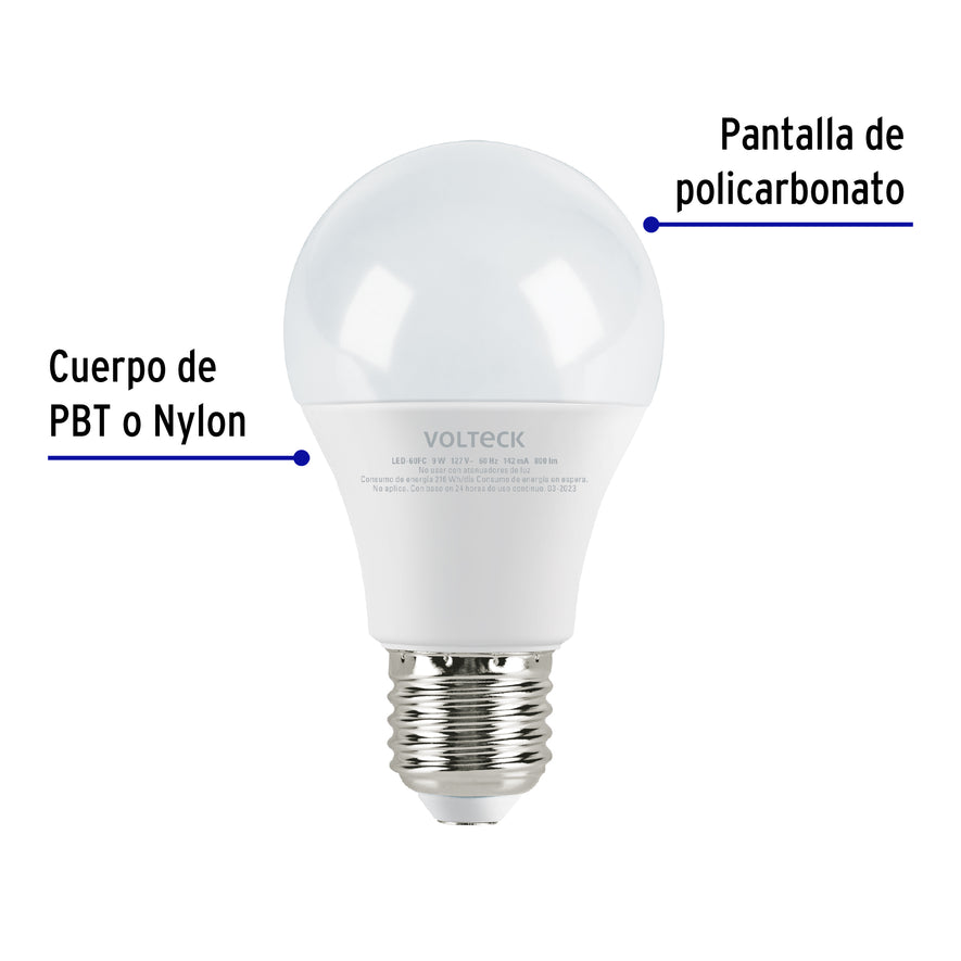 Lámpara LED A19 9 W (equiv. 60 W), luz de día, caja, Volteck Caja con 12, 47546