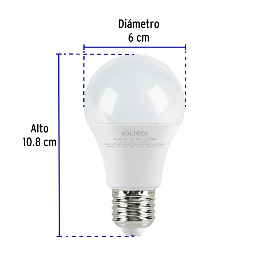 Lámpara LED A19 9 W (equiv. 60 W), luz de día, caja, Volteck Caja con 12, 47546