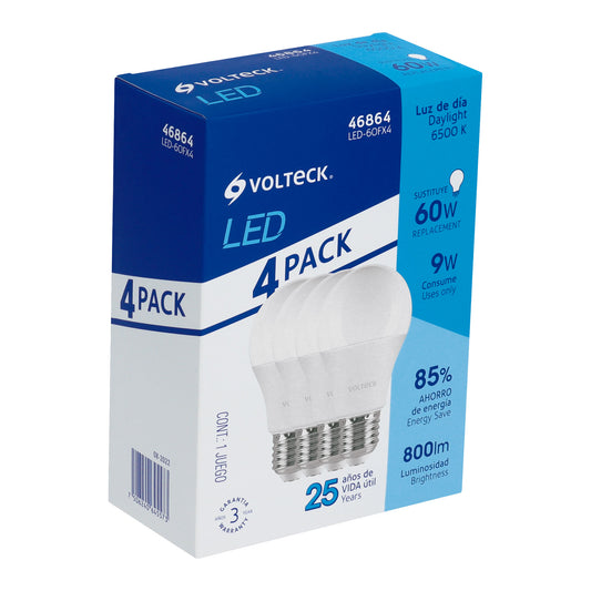 Pack de 4 lámparas LED A19 9 W (equiv. 60 W), luz de día Caja con 4, 46864