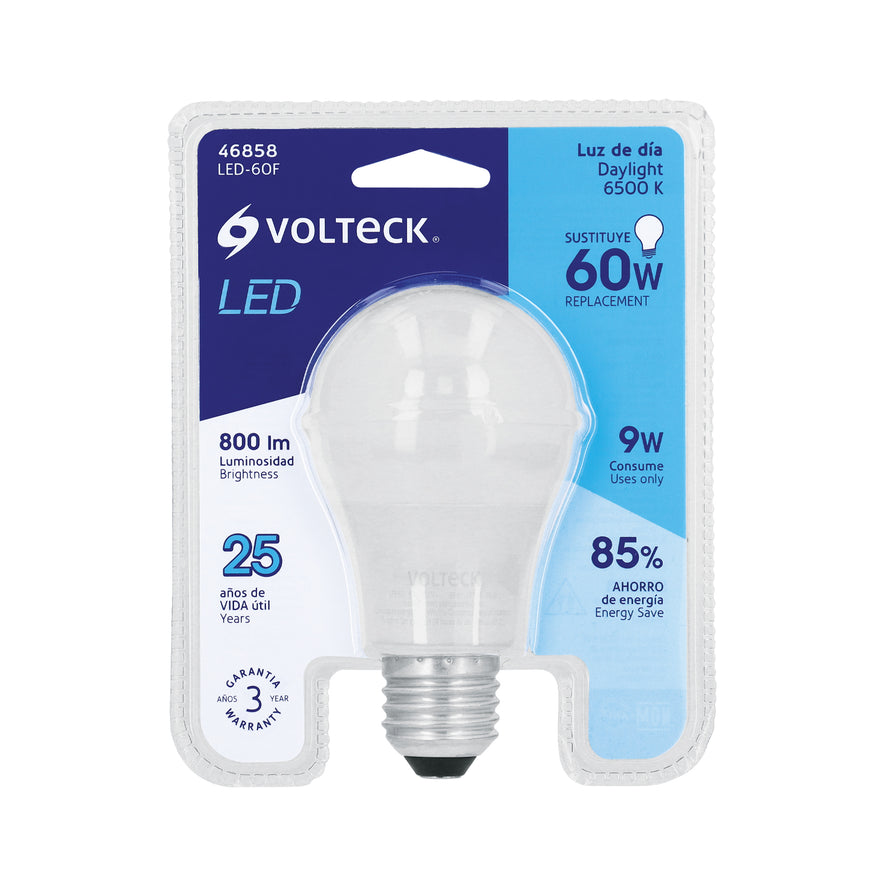 Lámpara LED A19 9 W (equiv. 60 W) luz de día blíster Volteck Caja con 12, 46858
