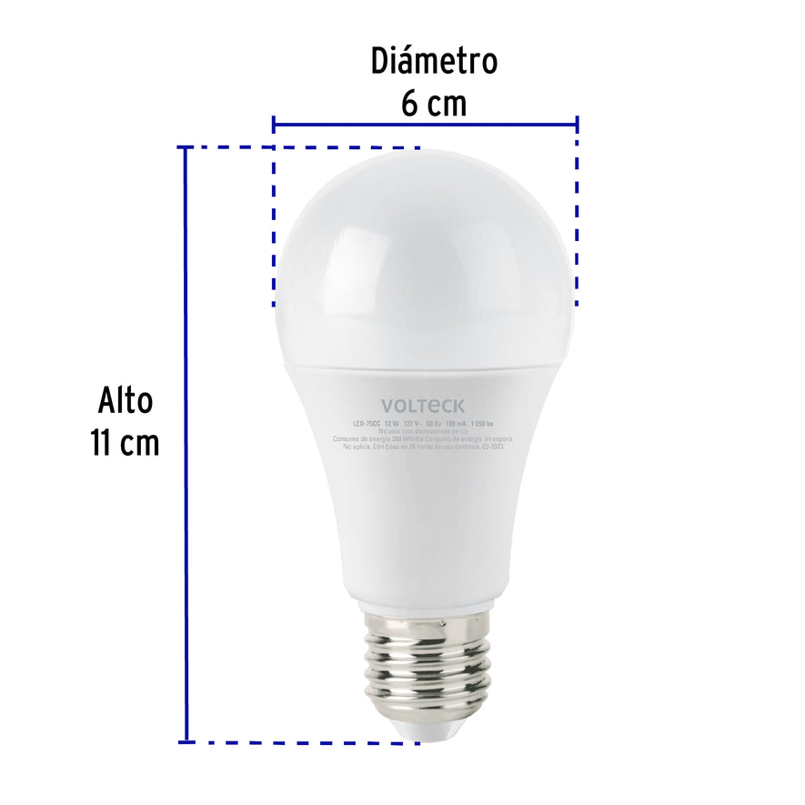 Lámpara LED A19 12 W (equiv. 75 W), luz cálida, caja Volteck Caja con 12, 47549