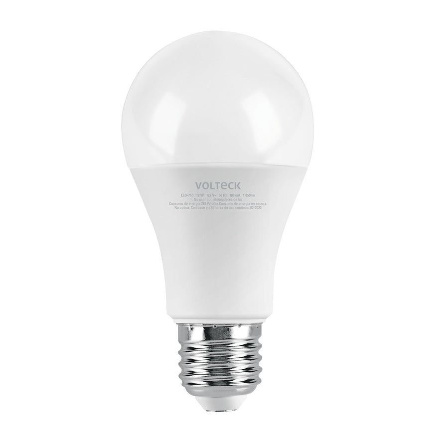 Lámpara LED A19 12 W (equiv. 75W) luz cálida blíster Volteck Caja con 6, 46861