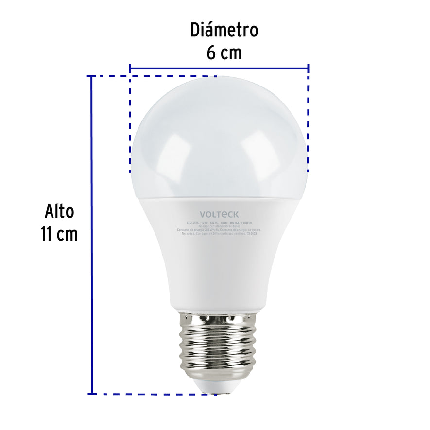 Lámpara LED A19 12 W (equiv. 75 W), luz de día, caja Volteck Caja con 12, 47548
