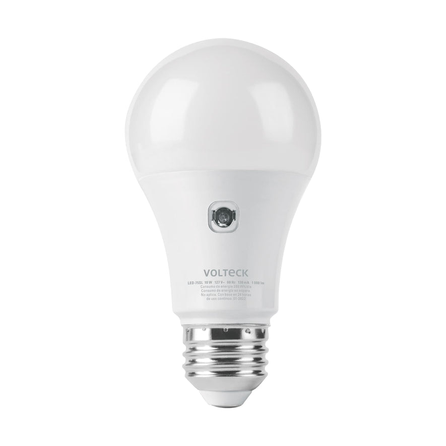 Lámpara LED tipo bulbo A19 10 W con sensor de luz, Volteck Caja con 4, 46990