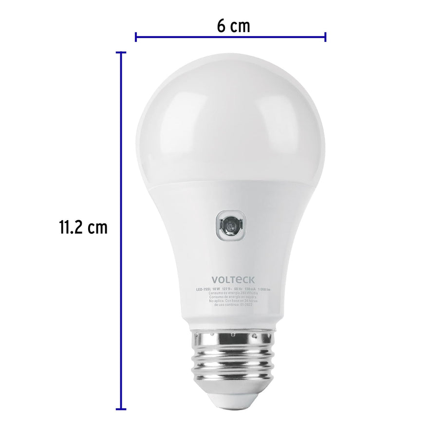 Lámpara LED tipo bulbo A19 10 W con sensor de luz, Volteck Caja con 4, 46990