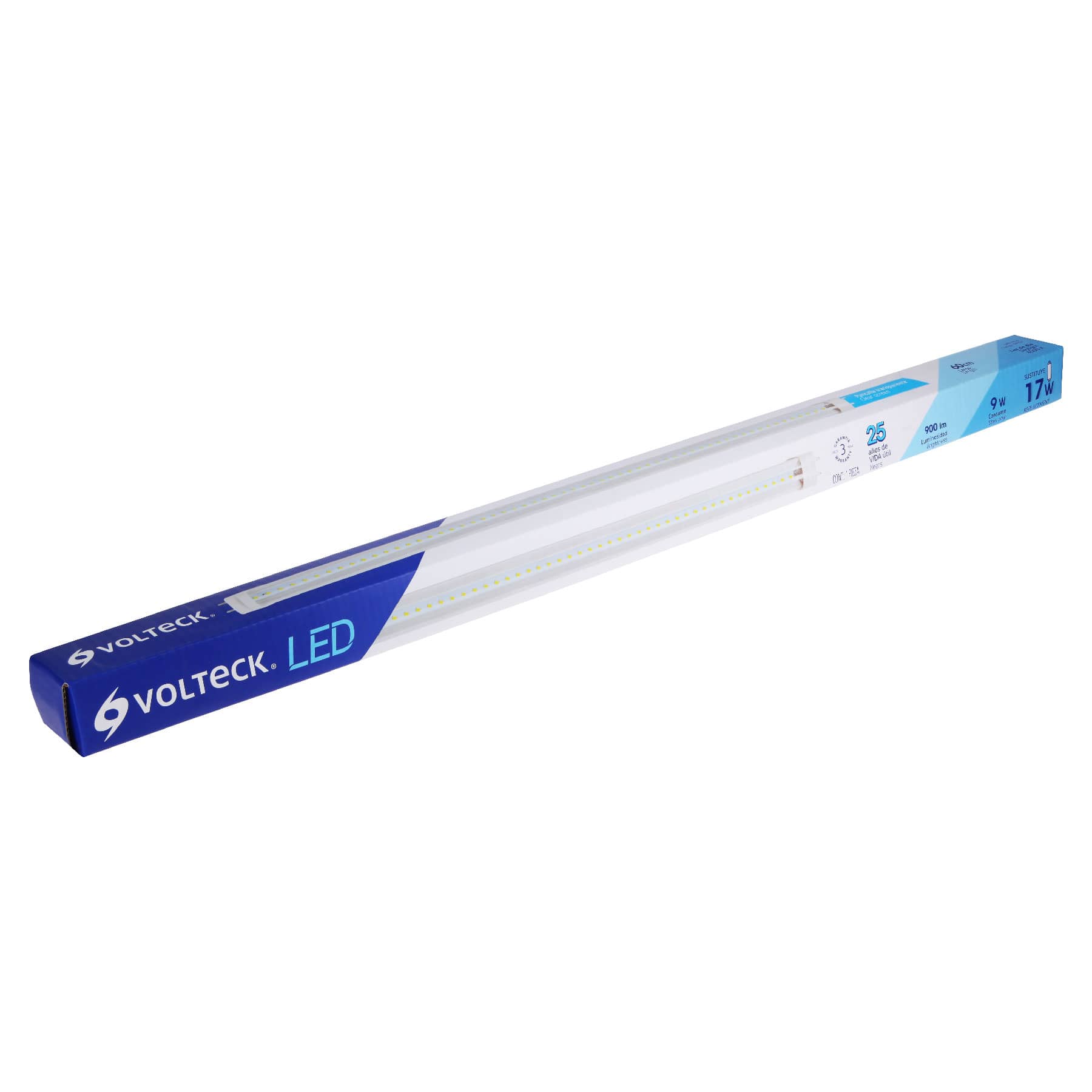 Tubo de LED T8 9 W base G13 pantalla policarbonato, Volteck Caja con 2, 46374