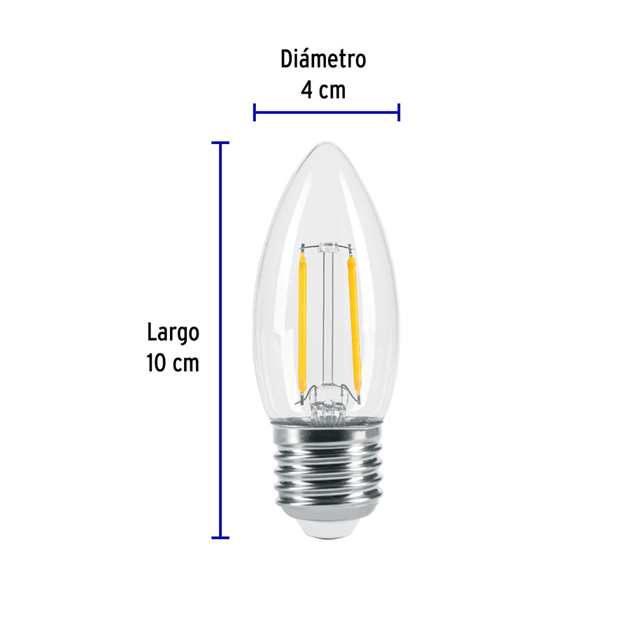 Lámpara LED tipo vela 3 W con filamento luz cálida, blíster Caja con 2, 46212