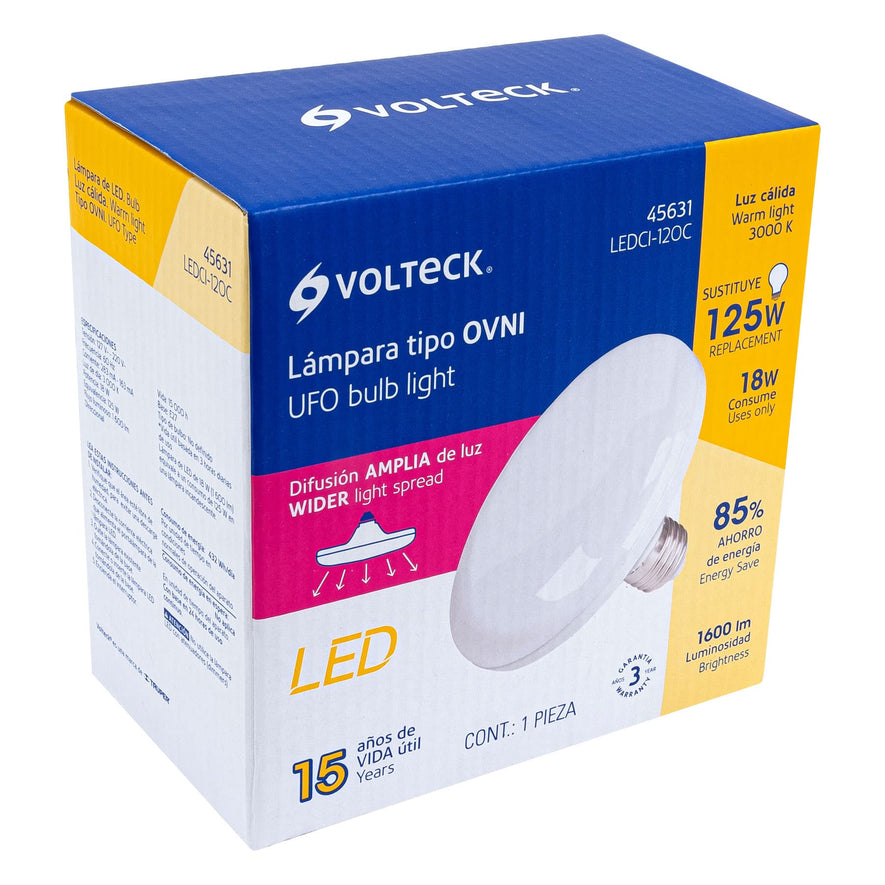 Lámpara LED tipo OVNI 18 W (equiv. 125 W), luz cálida, caja Caja con 2, 45631
