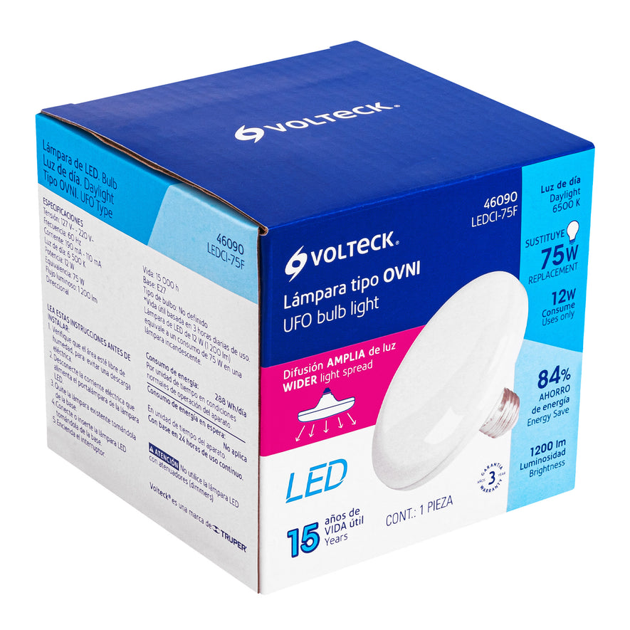 Lámpara LED tipo OVNI 12 W (equiv. 75 W), luz de día, caja Caja con 2, 46090