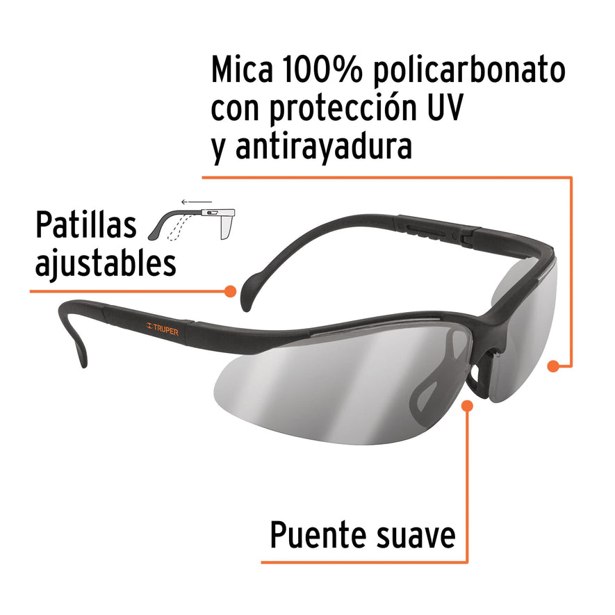 Lentes de seguridad espejo plata, Truper Vision Caja con 6, 10825