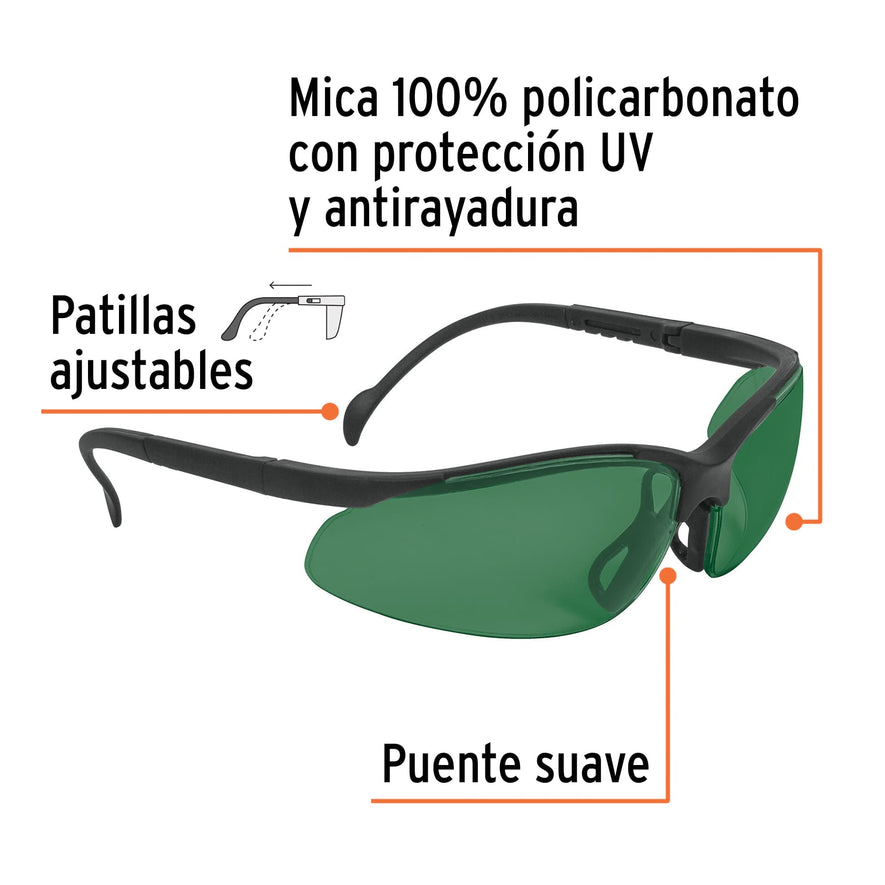 Lentes de seguridad verdes, Truper Vision Caja con 6, 14305