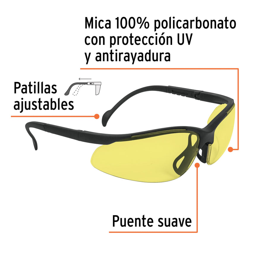 Lentes de seguridad ámbar, Truper Vision Caja con 6, 14304