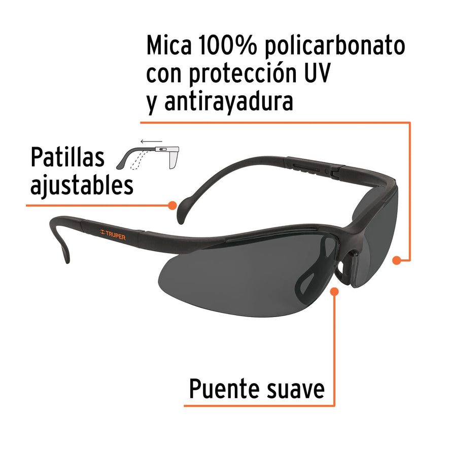 Lentes de seguridad grises, Truper Vision Caja con 6, 14302