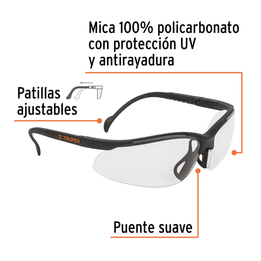 Lentes de seguridad transparentes, Truper Vision Caja con 6, 14301