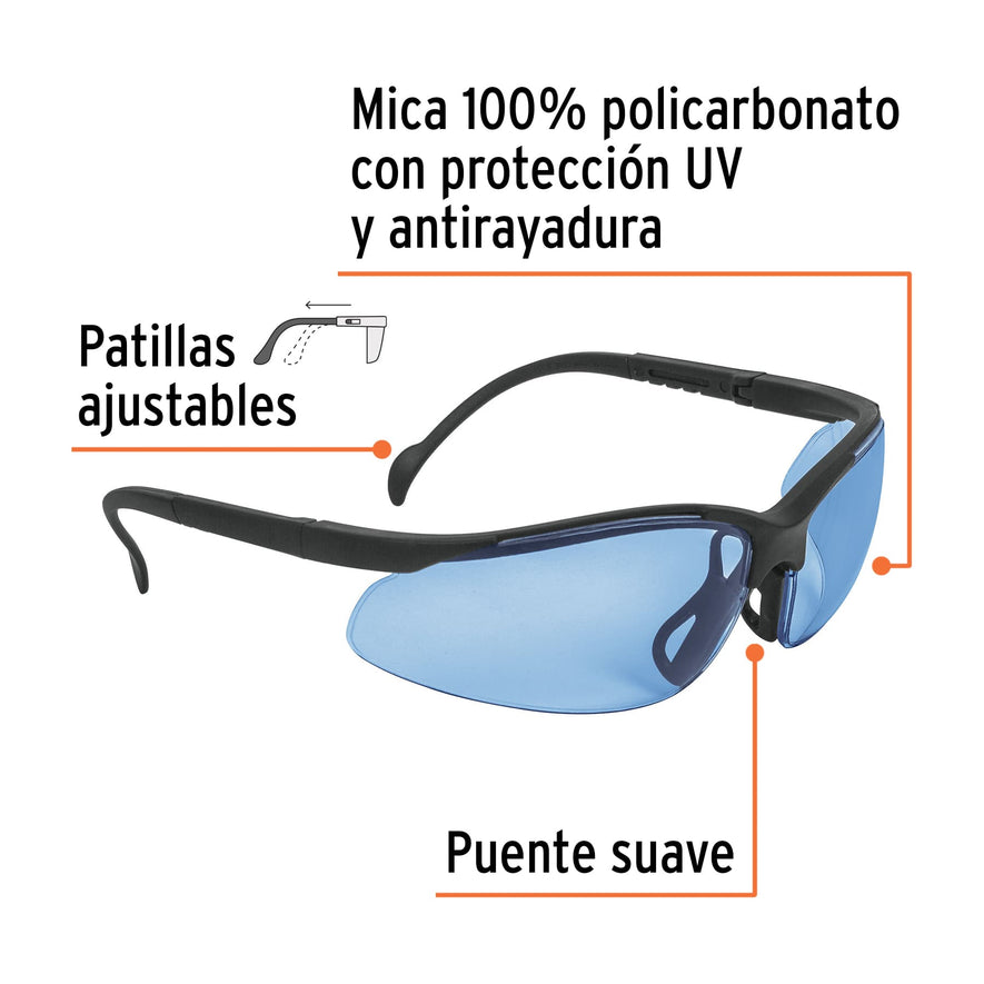 Lentes de seguridad azules, Truper Vision Caja con 6, 14303