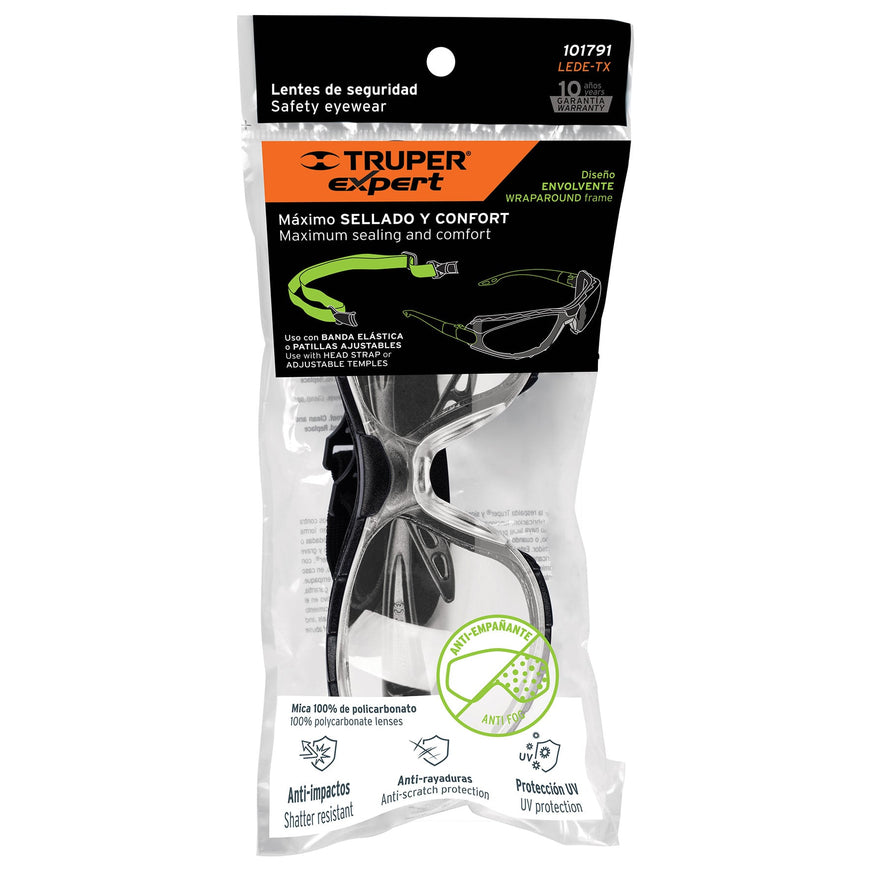 Lentes transp antiempaño c/marco de espuma y correa, Expert Caja con 6, 101791