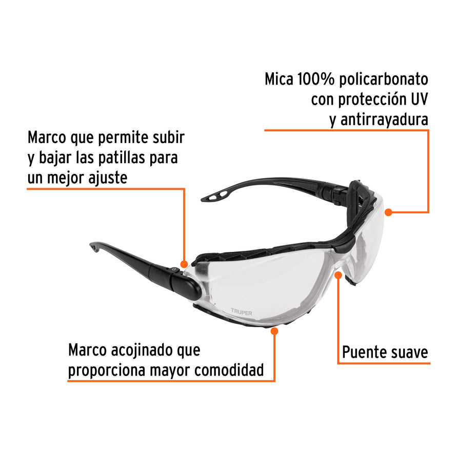 Lentes transp antiempaño c/marco de espuma y correa, Expert Caja con 6, 101791