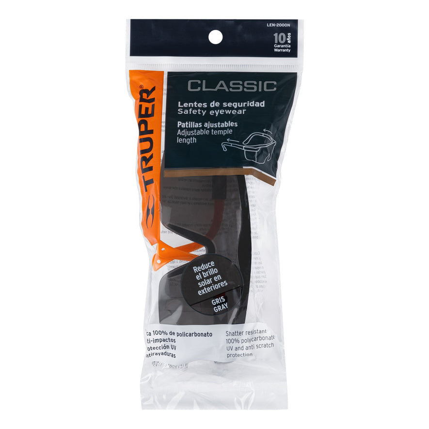 Lentes de seguridad ajustables grises, Truper Classic Caja con 12, 14213