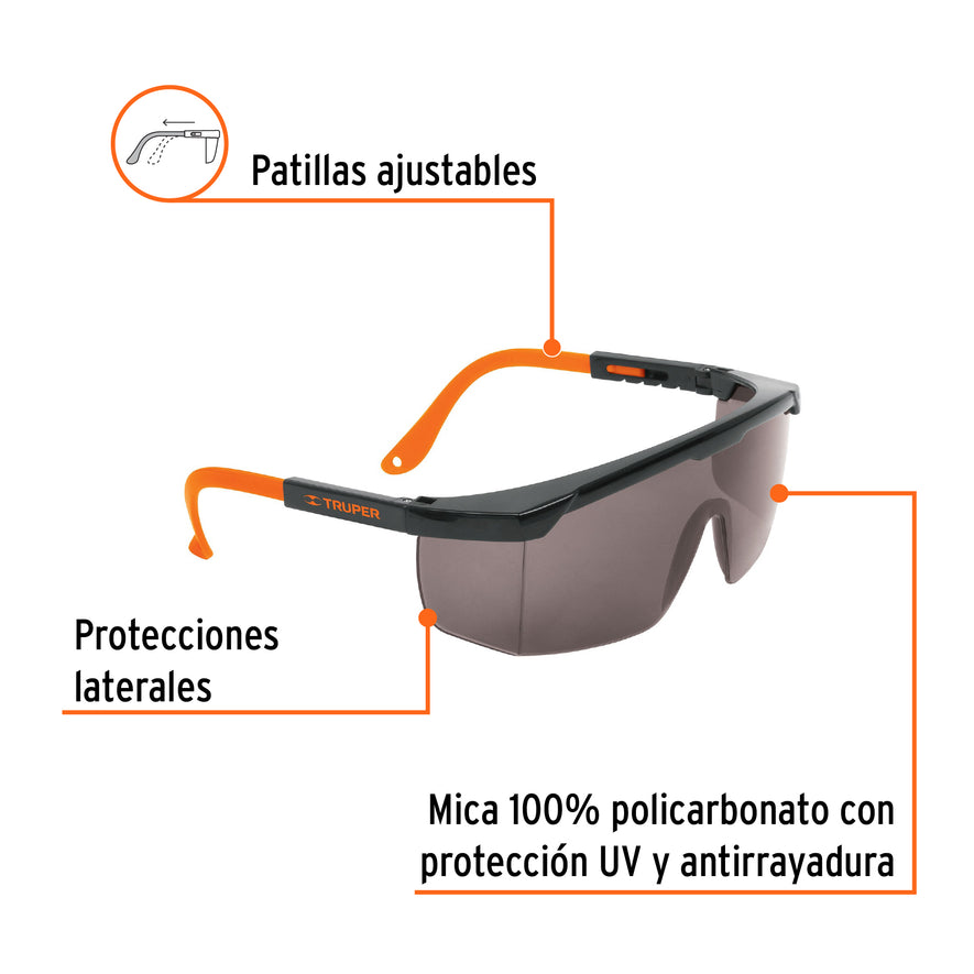 Lentes de seguridad ajustables grises, Truper Classic Caja con 12, 14213