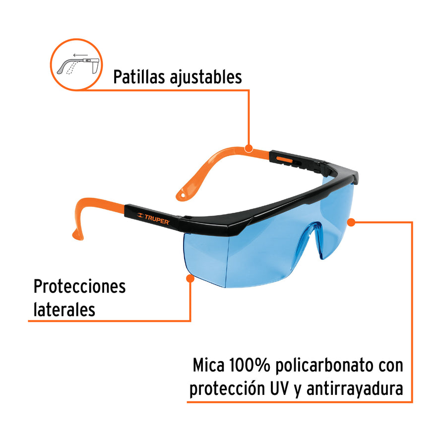 Lentes de seguridad ajustables azules, Truper Classic Caja con 6, 15136