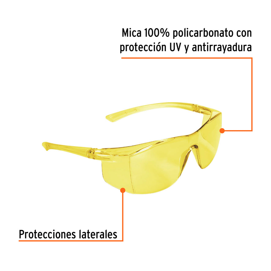 Lentes de seguridad ámbar, Truper Ultralite Caja con 6, 15295
