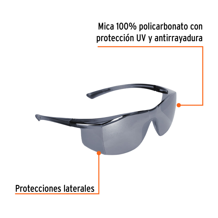 Lentes de seguridad espejo plata, Truper Ultralite Caja con 6, 10822