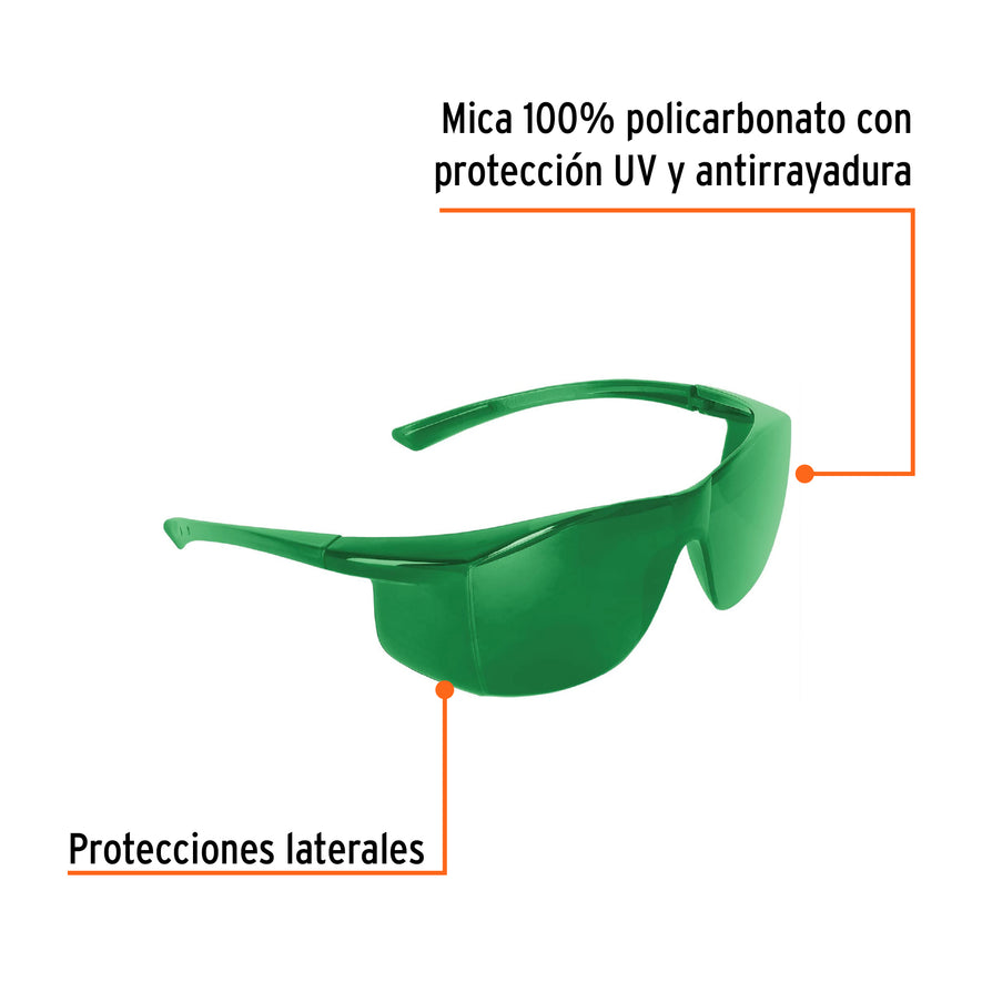 Lentes de seguridad verdes, Truper Ultralite Caja con 6, 10820