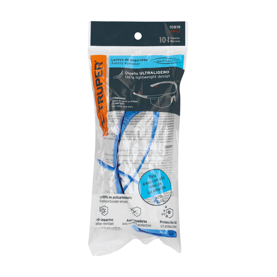 Lentes de seguridad espejo azul, Truper Ultralite Caja con 6, 10823