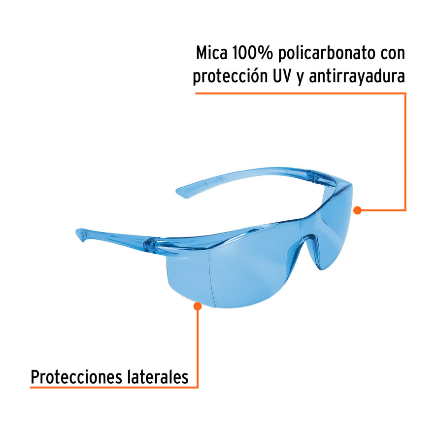 Lentes de seguridad espejo azul, Truper Ultralite Caja con 6, 10823