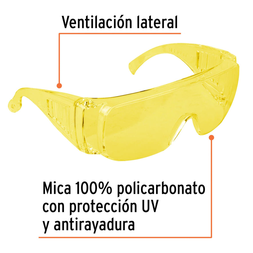 Lentes de seguridad ámbar, Truper Safe Caja con 12, 14254
