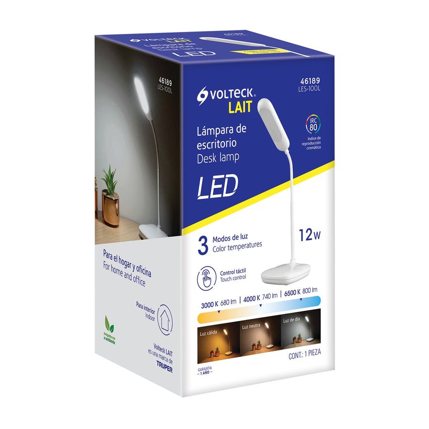 Lámpara de LED 5W cuello flexible para escritorio, Volteck Caja con 2, 46189