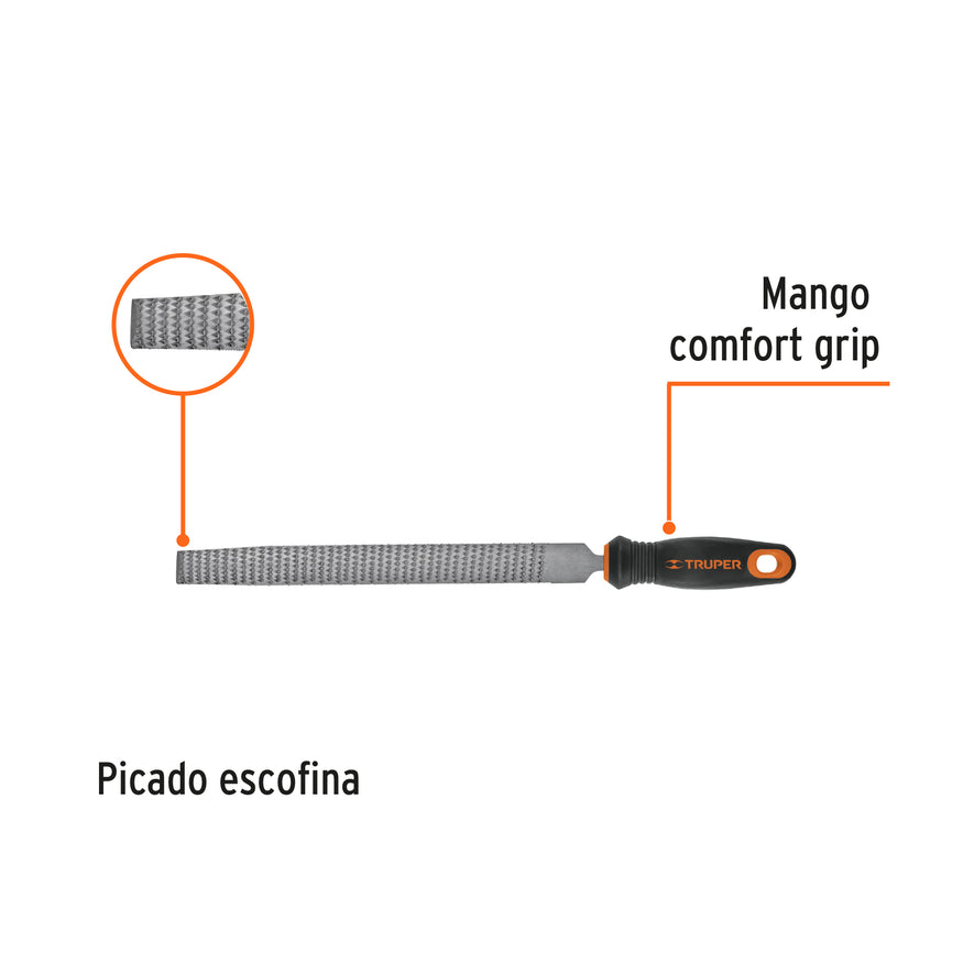 Lima escofina 10' con mango doble inyección, Truper Caja con 6, 11246