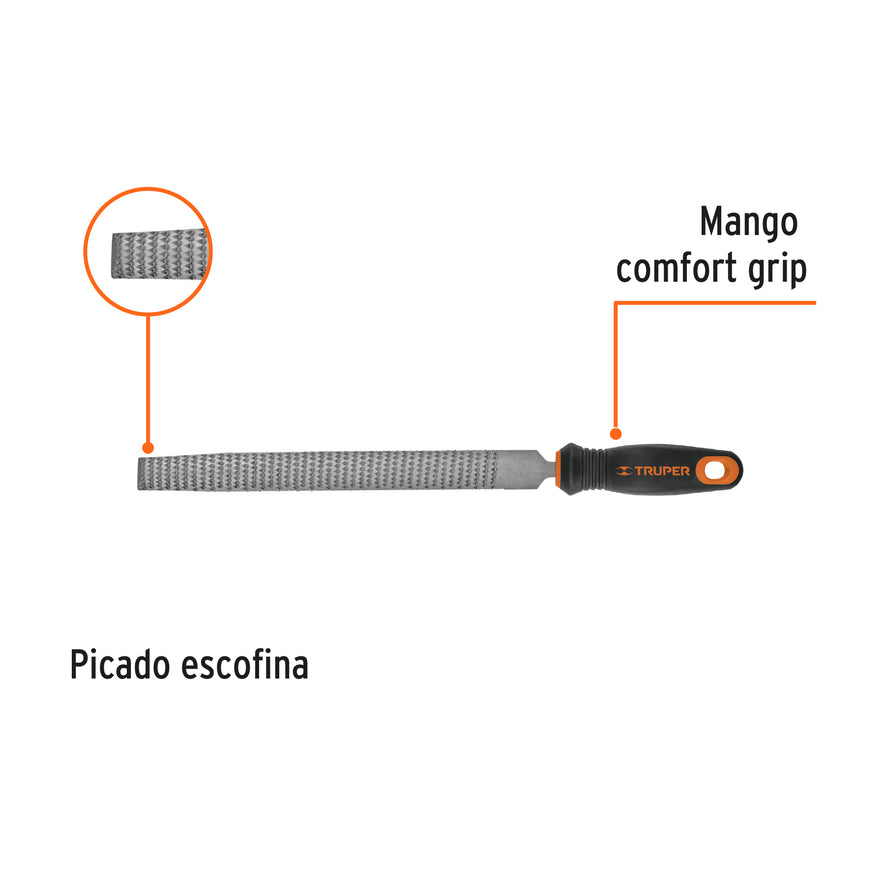 Lima escofina 6' con mango doble inyección, Truper Caja con 6, 15319