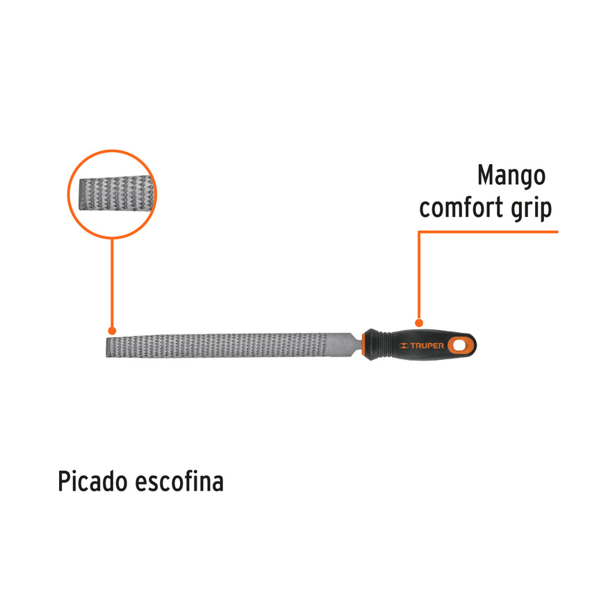 Lima escofina 8' con mango doble inyección, Truper Caja con 6, 15321