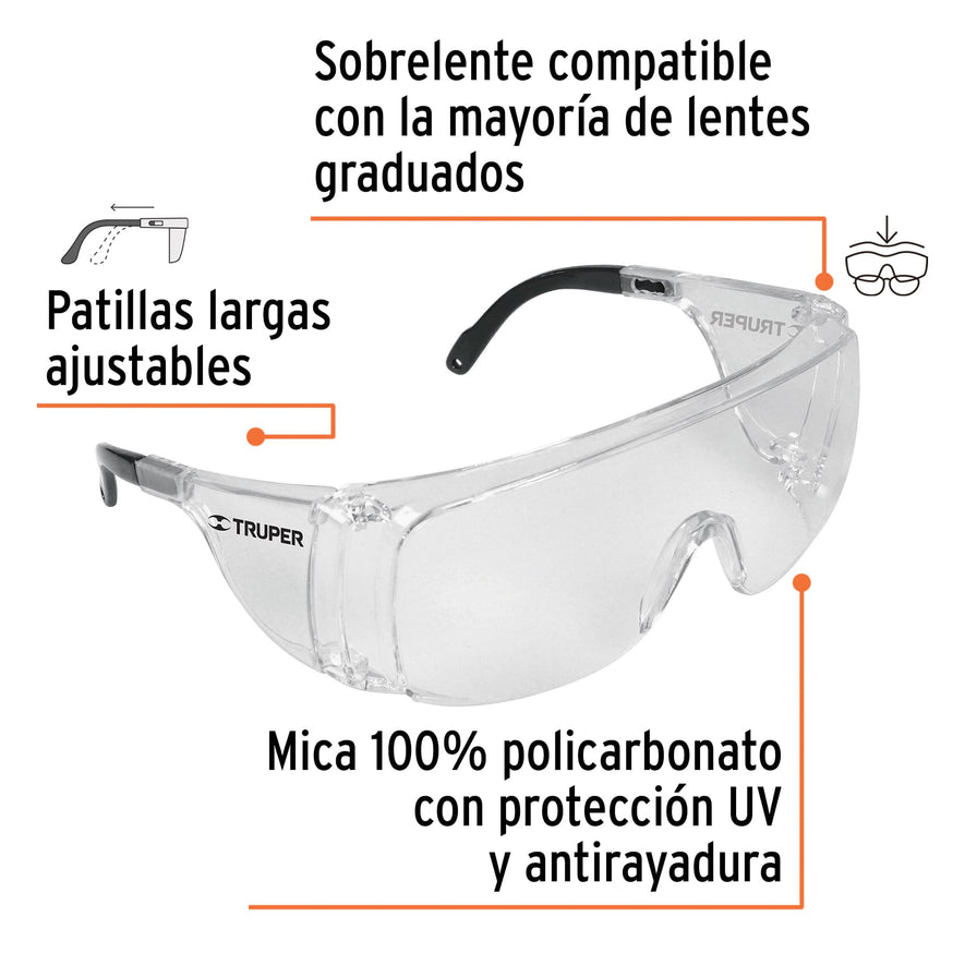 Sobrelentes de seguridad transparentes, Truper Safe Caja con 6, 14308