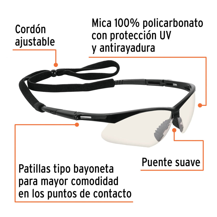 Lentes seguridad interior/exterior c/cordón ajustable, Sport Caja con 6, 15180
